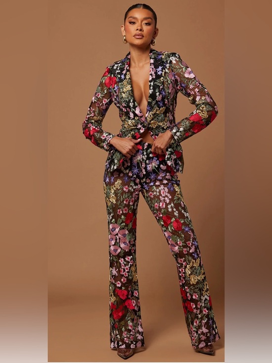 Nova Lux Pants - Fashion Nova Black Sheer Floral Wide Leg Jumpsuit